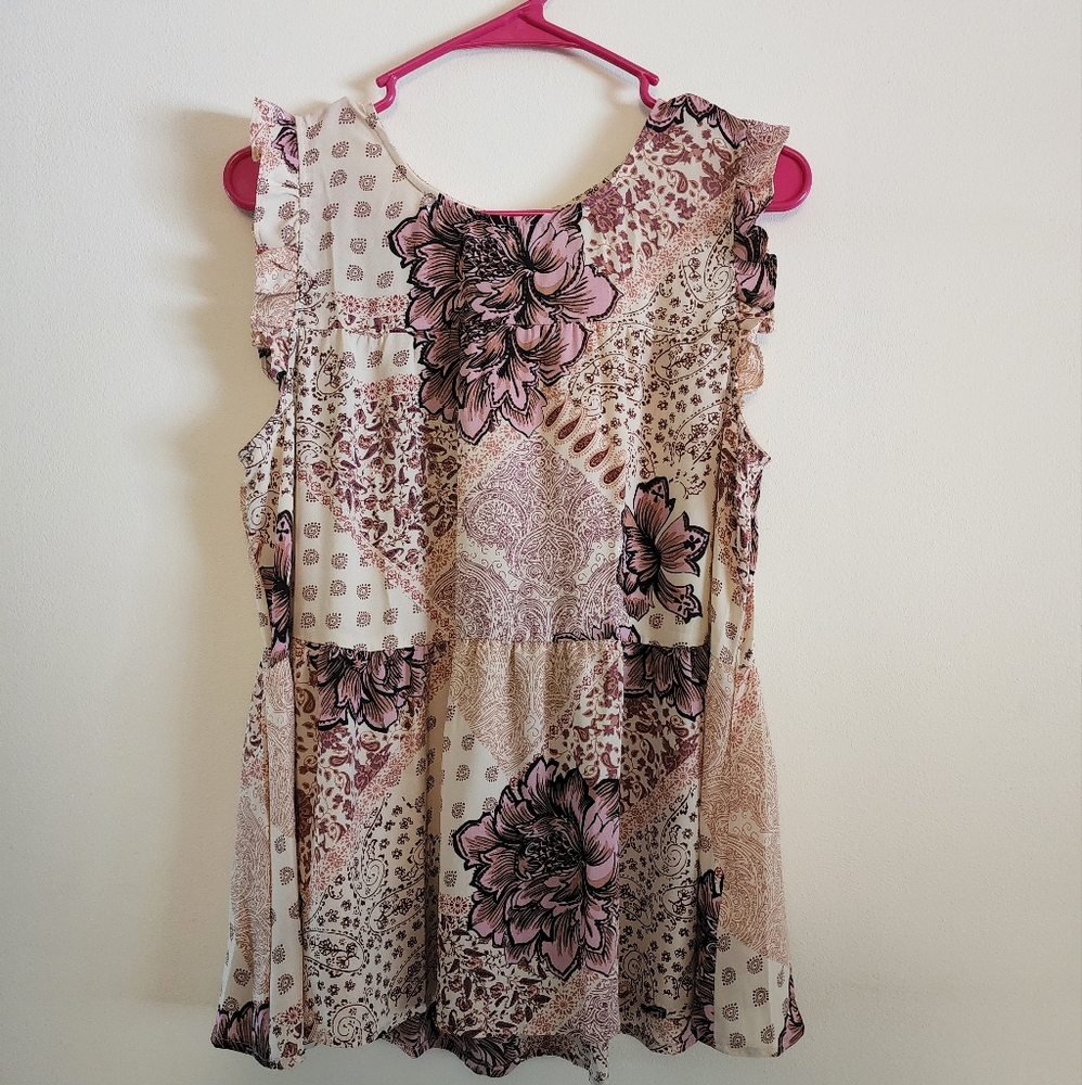 Paisley floral tiered mauve cream pink purple Maurice's top